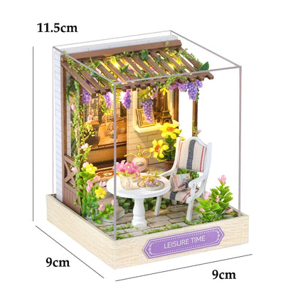 Wooden Flower Garden Doll House DIY Garden House Book Nook Shelf Insert 3D Puzzle Assembly Building Bookshelf With LED Lights