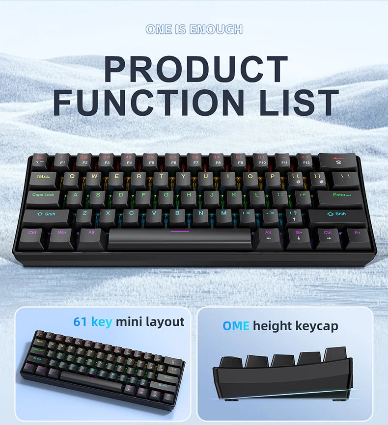 Compact 60 Percent Mechanical Keyboard RGB Wired Gaming