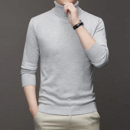 Autumn Mens High Quality Knitted Turtleneck Sweater Slim Fit Long Sleeve Anti-pilling Pullover Solid Color Trend Men Streetwea - Smarsty