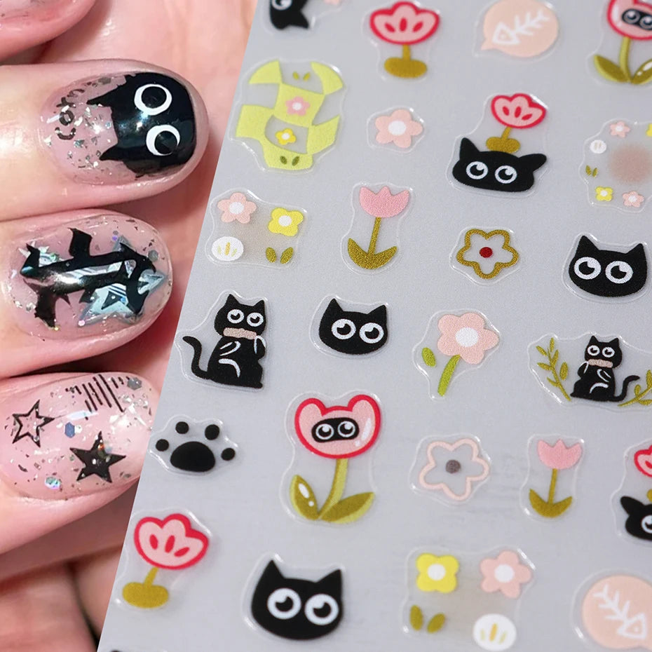 Cute Black Cat Nail Stickers for Fun Manicure Decor - Smarsty