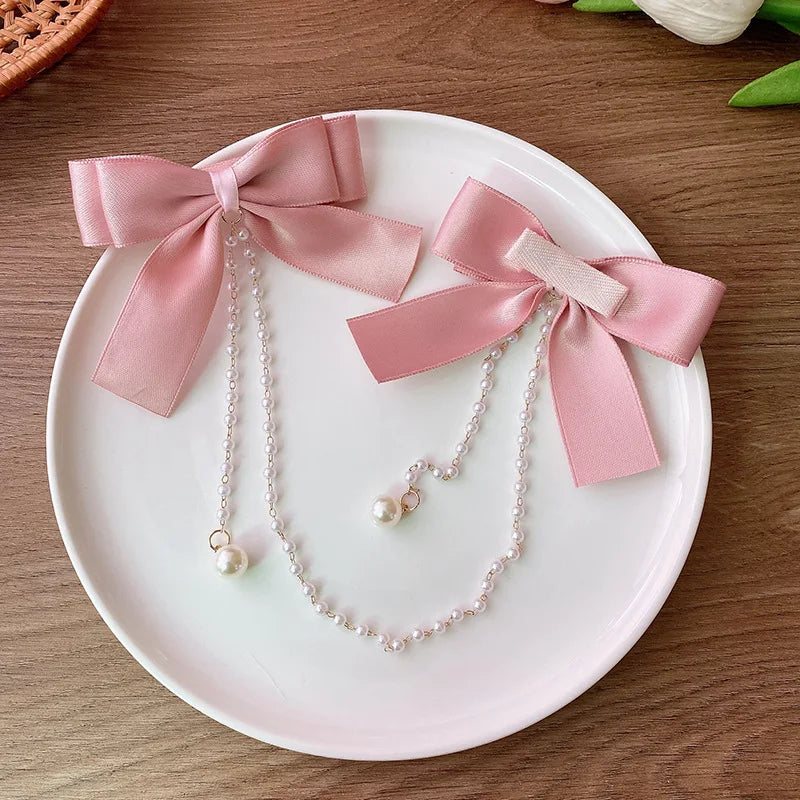 Pink Pearl Bow Hair Clip for Girls Accessories - Smarsty