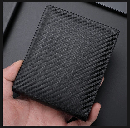New Carbon Fiber Short Wallet Men's Card Bag Integrated Zipper Change Bag Holder - Smarsty