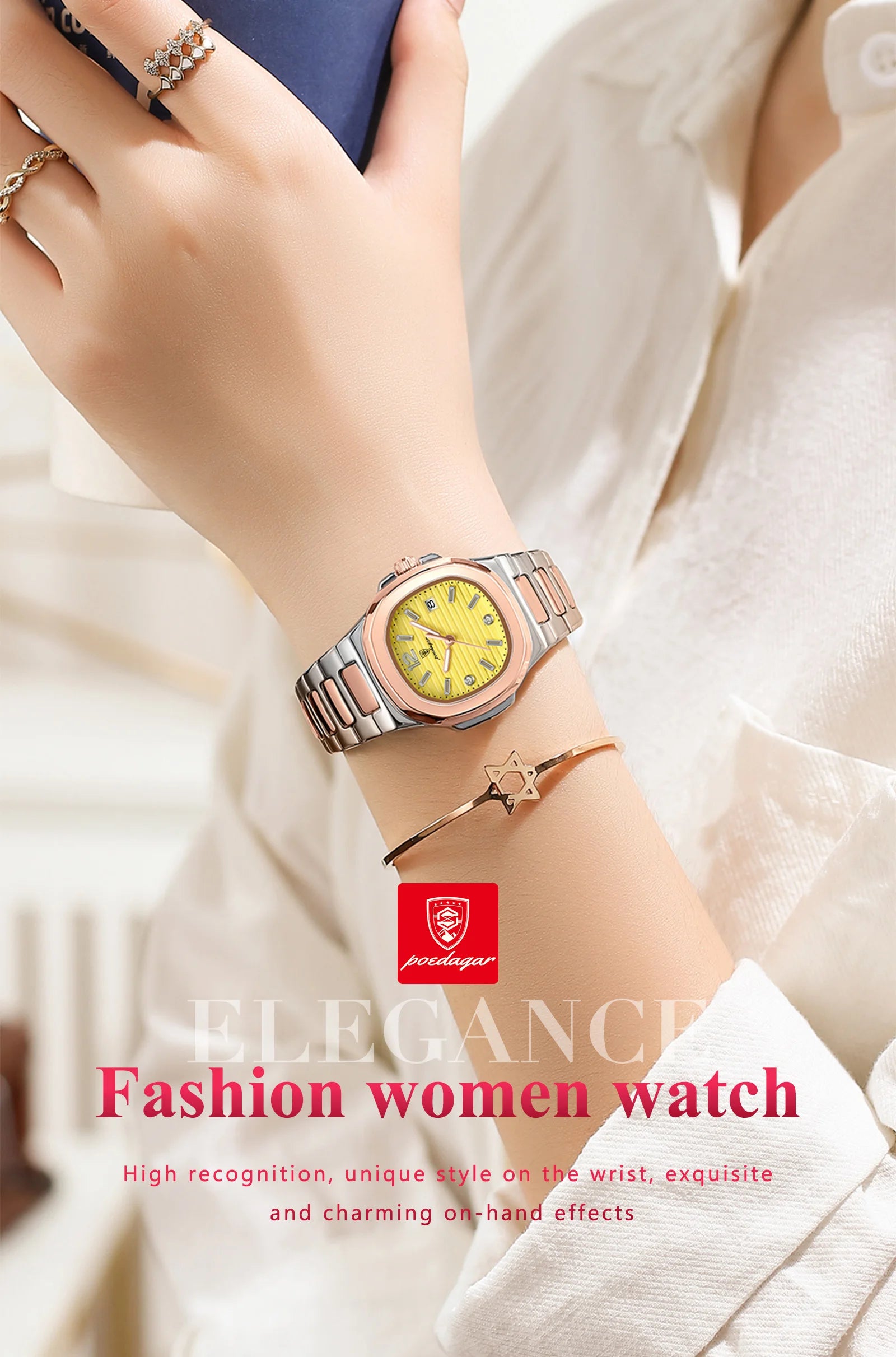 POEDAGAR Luxury Square Watch For Woman Luminous Waterproof Date Ladies Watch Elegant Women's Quartz Watches Simple Female Clock - Smarsty