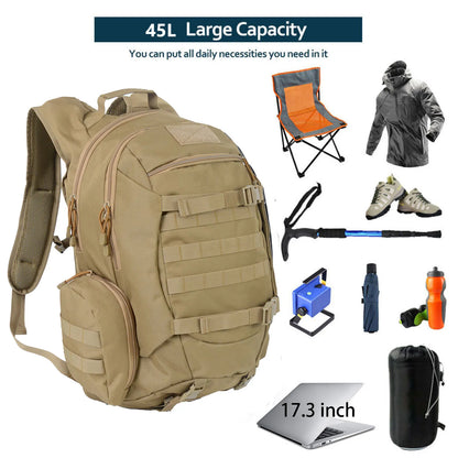 45L Waterproof Fishing Hunting Backpack Outdoor Rucksacks Tactical Sports Camping Hiking Trekking Bags - Smarsty