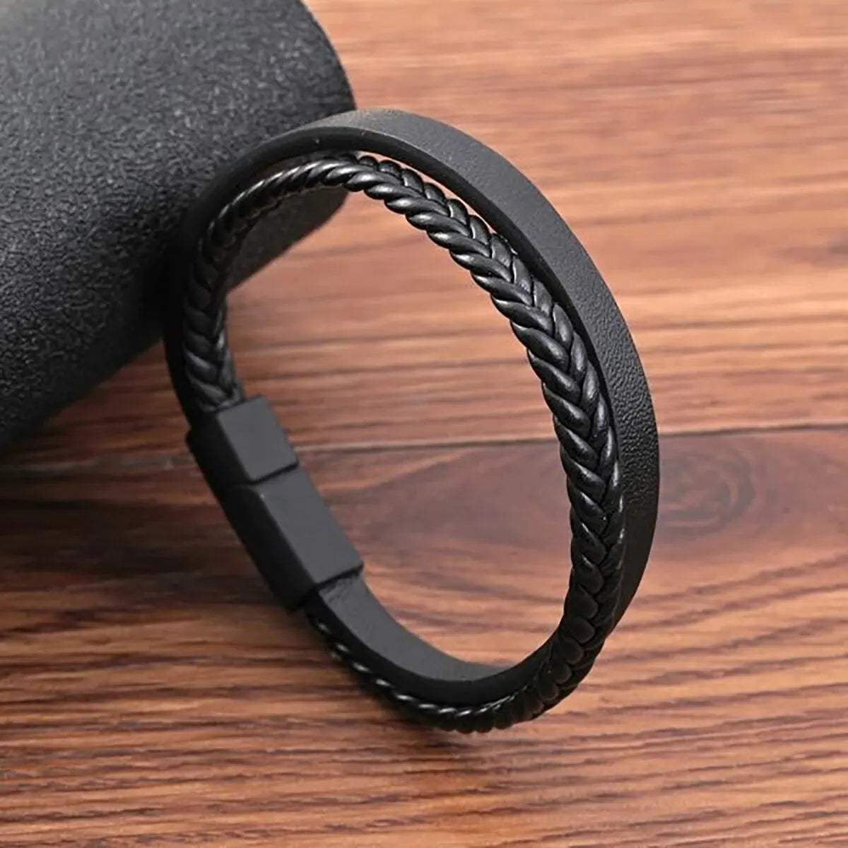 Men's PU Leather Magnetic Bracelet Two Layer Cuff - Smarsty