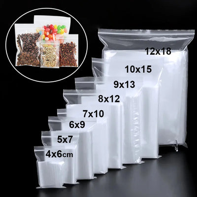 300/100PCS Transparent Zip Bags Food Jewelry Vacuum Storage Bag Plastic Thicken Reclosable Poly Bag Kitchen Organization Package by Smarsty