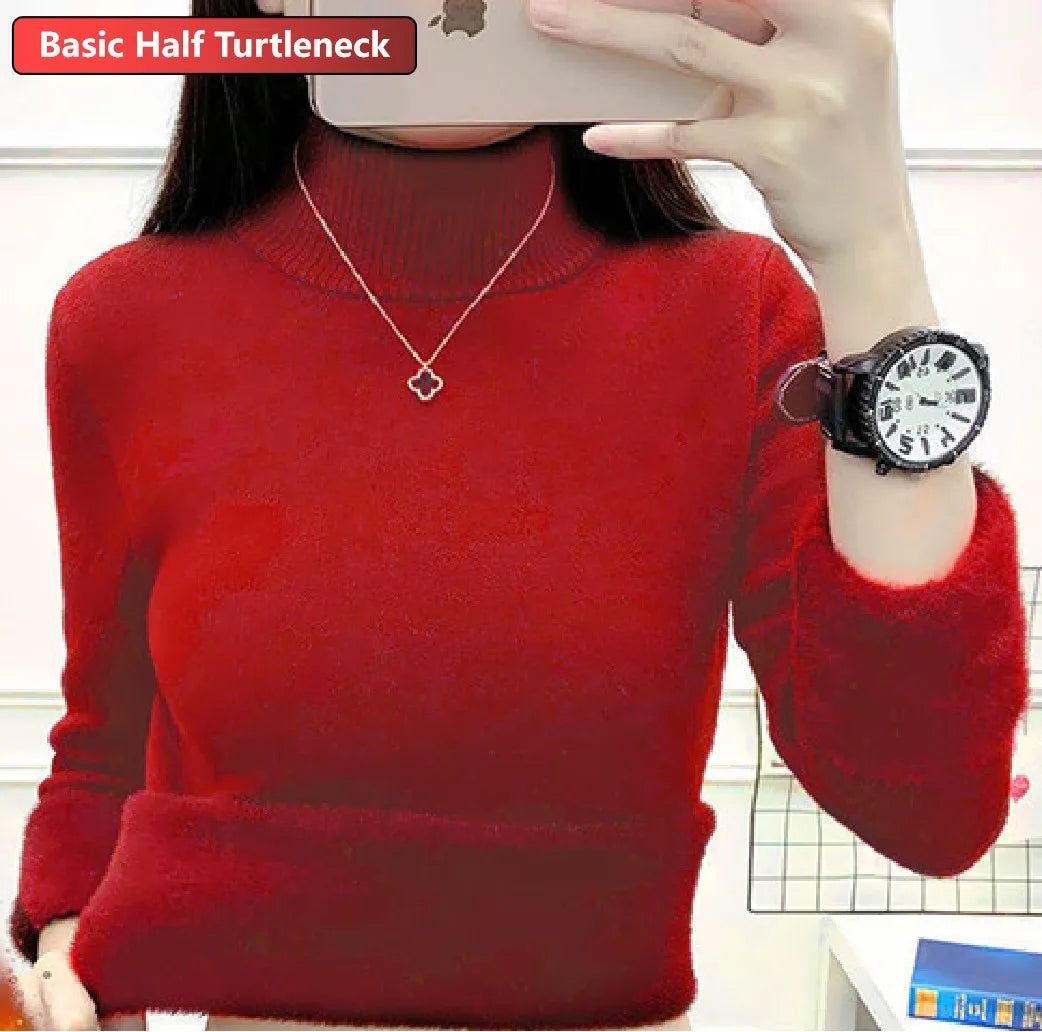 Turtleneck Winter Sweater Women Elegant Thicken Velvet Lined Warm Sueter Knitted Pullover Slim Tops Jersey Knitwear Jumper New - Smarsty