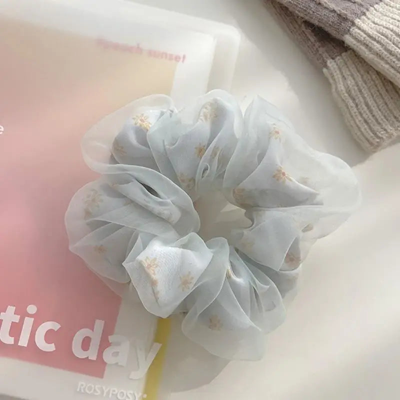 Double Layer Silk Hair Scrunchies Floral Soft Ponytail - Smarsty