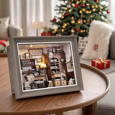 DIY Book Nook Kit 3D Miniature Wooden Doll House Photo Frame Ornament Bookshelf Insert Retro Booknook Decor For Birthday Gifts by Smarsty