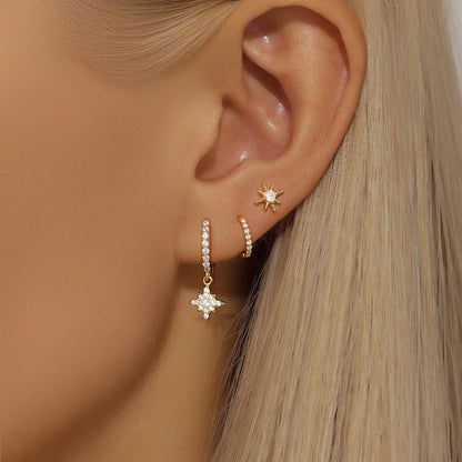3 Piece Stainless Steel Star Drop Earrings Set for Women - Smarsty