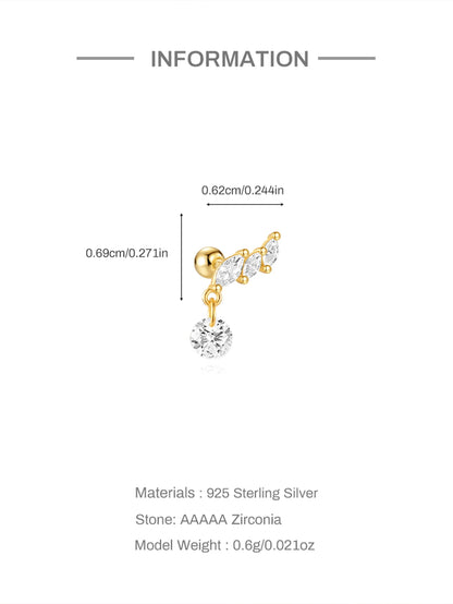 925 Sterling Silver Lotus Tassel Zircon Stud Earrings - Smarsty
