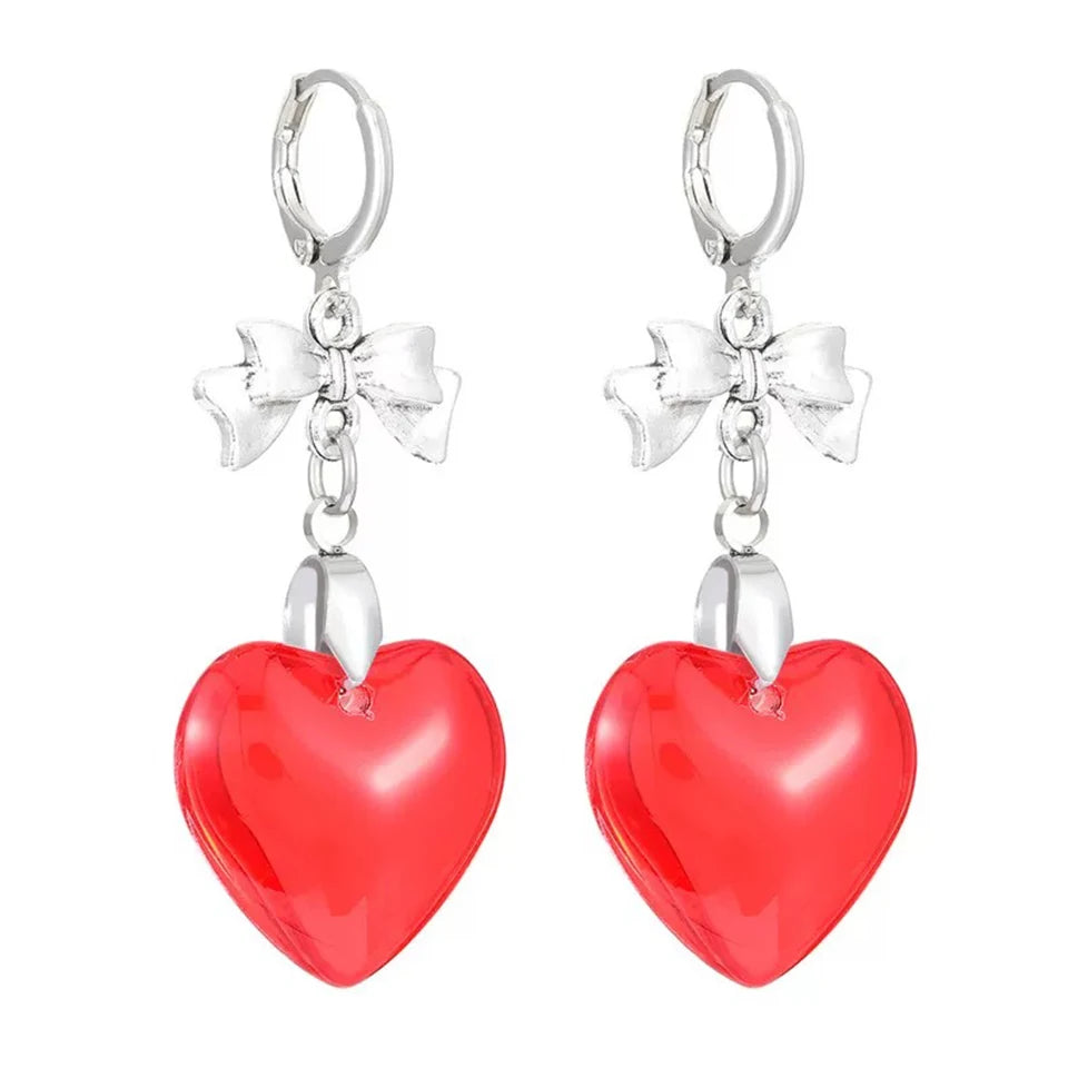 Harajuku Red Glass Heart Dangle Earrings for Stylish Women - Smarsty