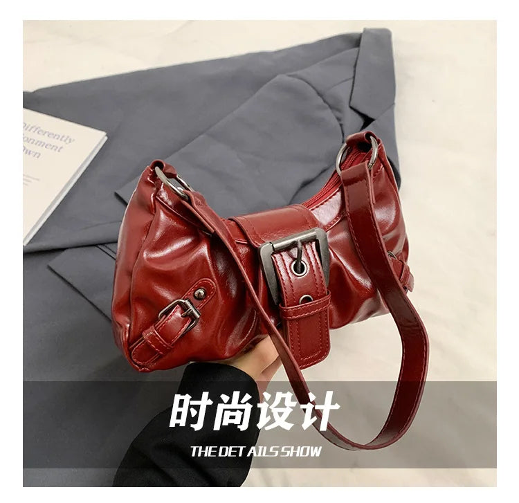 Vintage Leather Shoulder Mini Bag Y2K Wasteland Style - Smarsty