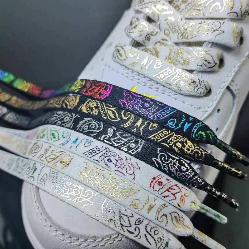 Gilding Flat Shoe Laces Cashew Flower Shoelaces for Sneakers Hand-painted Sports Casual Basketball Tennis Shoelace Shoestrings - Smarsty