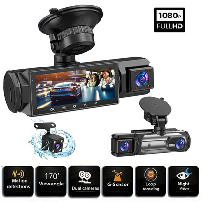 1080P 3 Camera Dash Cam Front and Rear Night Vision - Smarsty