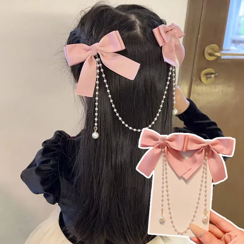Pink Pearl Bow Hair Clip for Girls Accessories - Smarsty