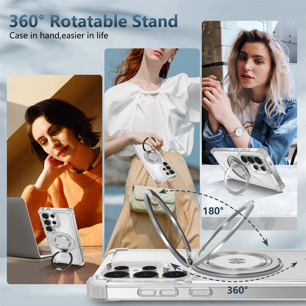 Rotating Magnetic Stand Transparent Shockproof Phone Case - Smarsty