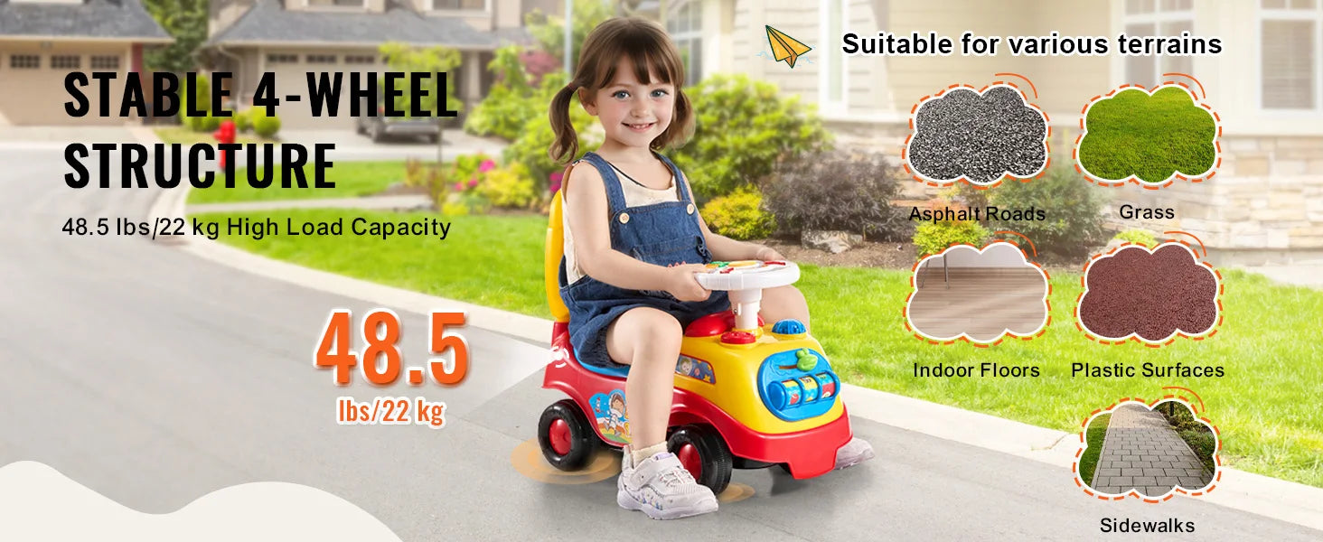SucceBuy Toddler Ride On Push Car Sit to Stand Kids Ride On Toy Car with Music Steering Wheel Seat Storage for Toddlers - Smarsty