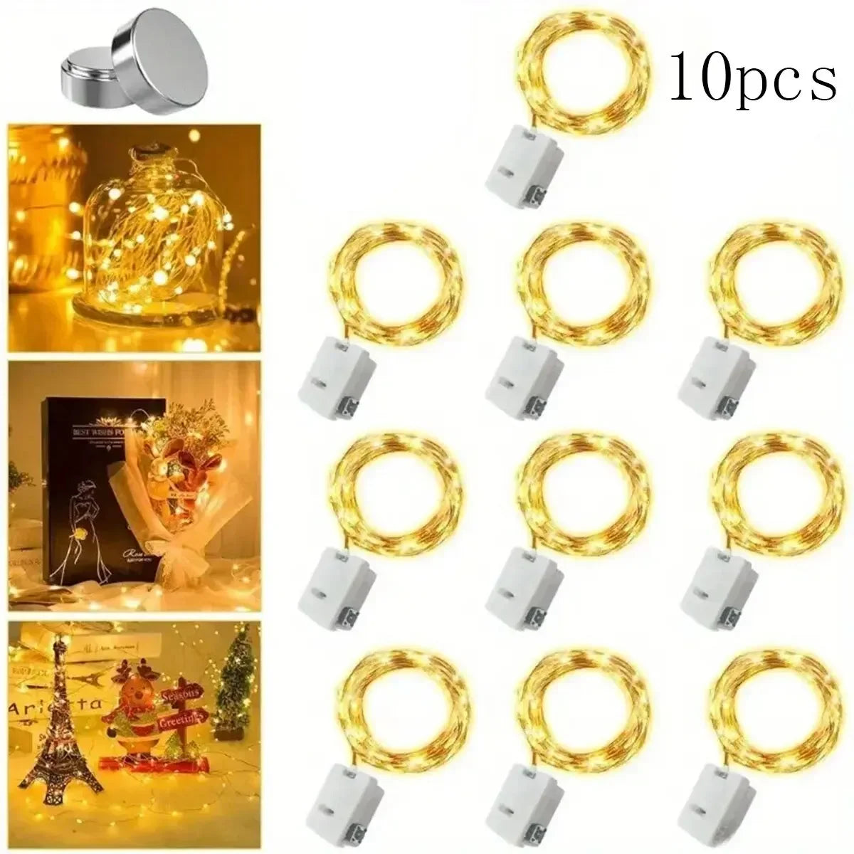 10pcs LED String Lights Battery Powered Colored Atmosphere Fairy Garlands Light  For Outdoor Room Wedding Party Festival Decor - Smarsty