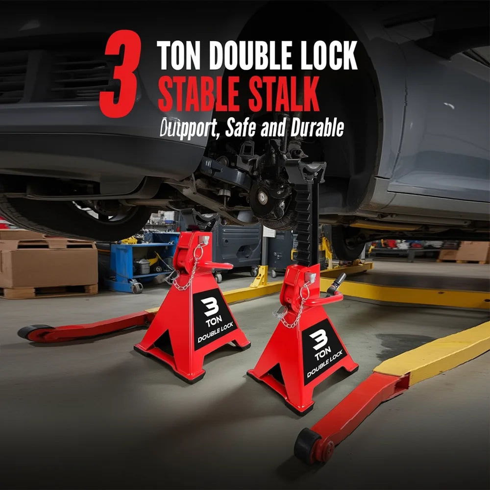 2 Pack Jack Stands Double Locking 3 Ton(6000 LBs) Lifting Car Stand, Fit Use for Cars Automotive Small Vehicles, Red