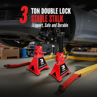 2 Pack Jack Stands Double Locking 3 Ton(6000 LBs) Lifting Car Stand, Fit Use for Cars Automotive Small Vehicles, Red