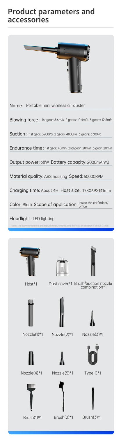 Rechargeable Portable Air Duster 50000RPM for Keyboard