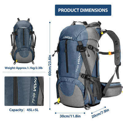 50L Waterproof Outdoor Sport Hiking Camping Travel Backpack Pack Mountaineering Climbing Trekking Bag Knapsack with Rain Cover by Smarsty