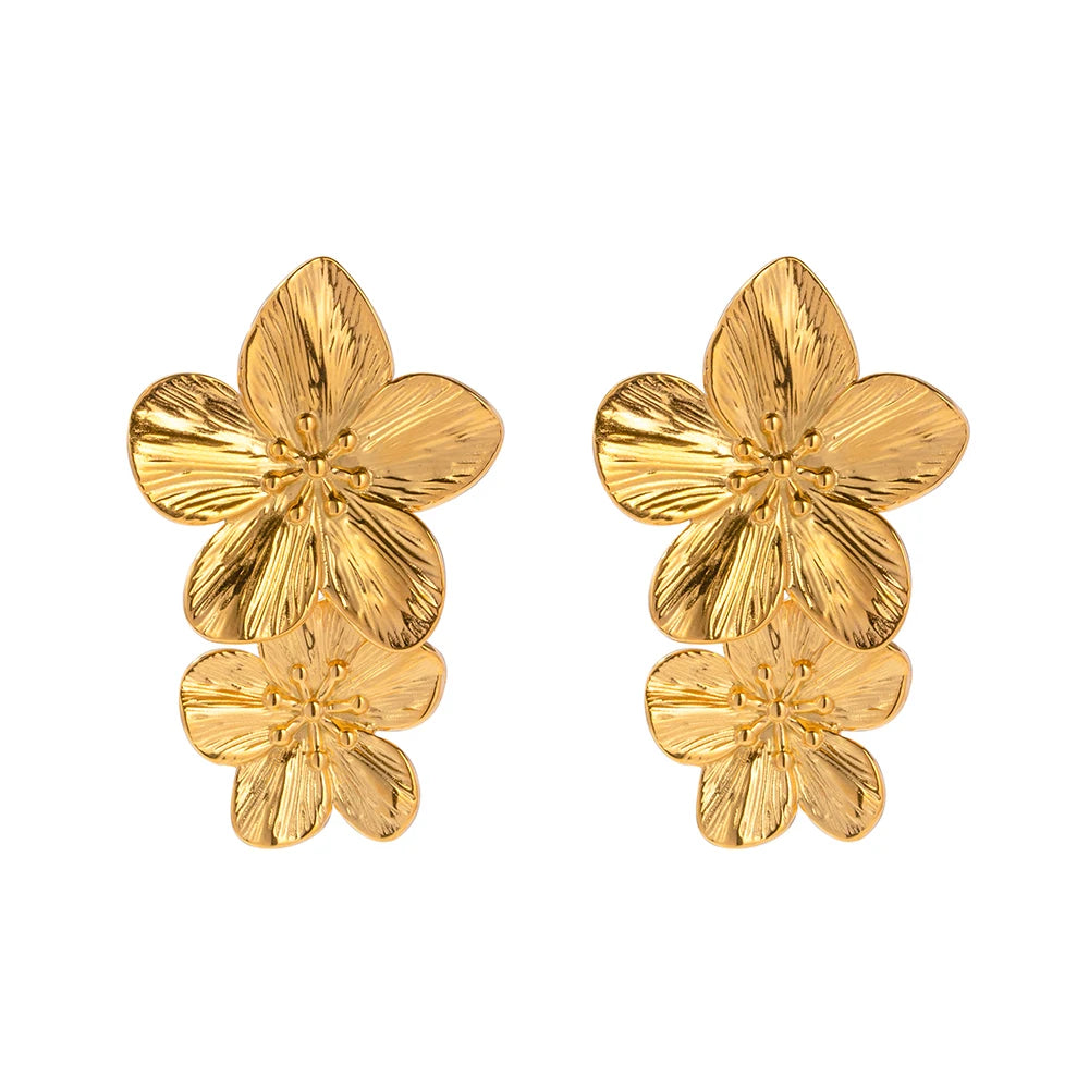 Vintage Gold Flower Drop Earrings for Women Stylish Design - Smarsty