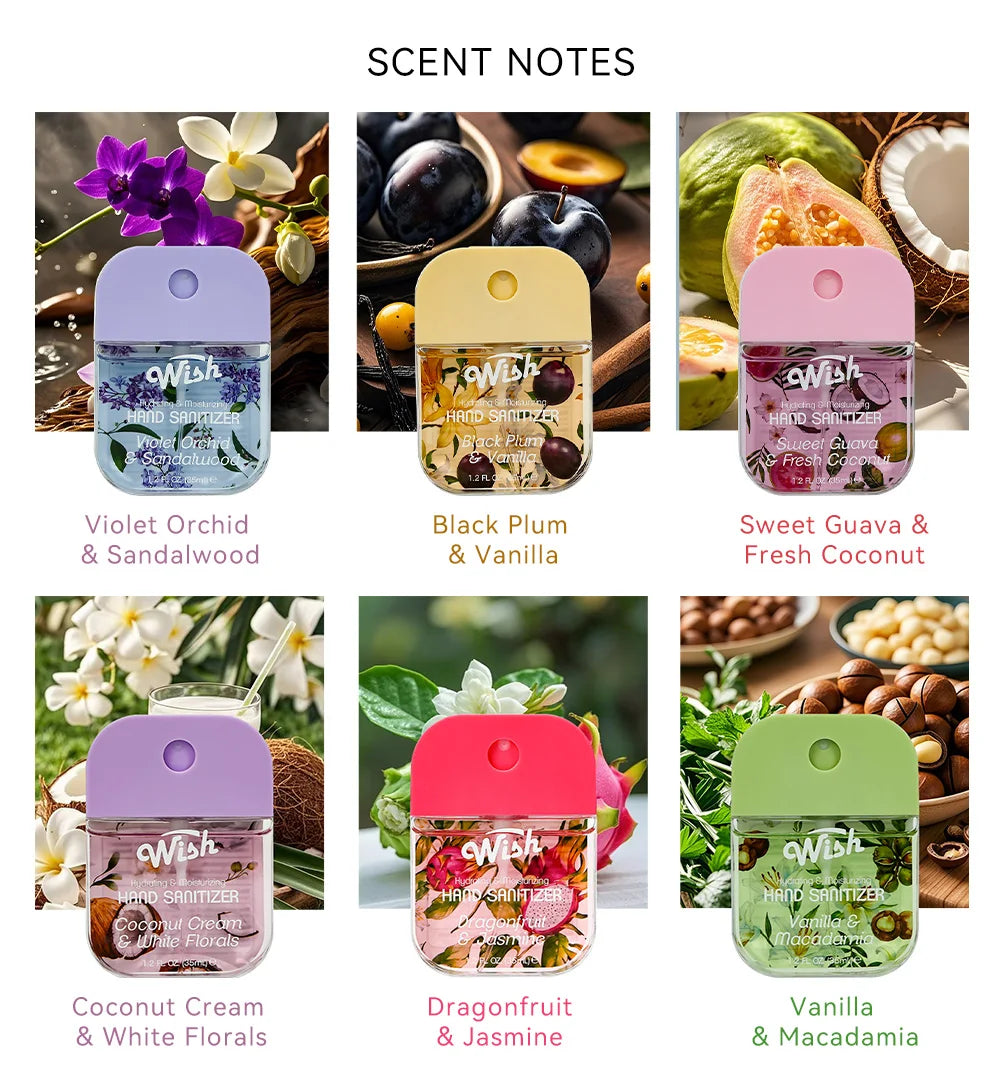 4 Power Spray Moisturizing Hand Sanitizer Spray, Containing Coconut, Watermelon, Sugar, Cucumber, Cherry Blossom And Other Flavo