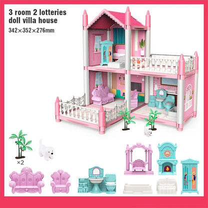 Girl Doll House Toy Children Pretend Play Dollhouse Villa Patchwork Dream Furniture Home Doll House for Kids Christmas Toy Gifts by Smarsty