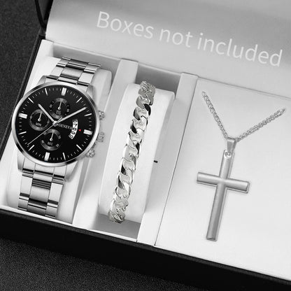 Men's Stainless Steel Quartz Watch Set with Calendar - Smarsty