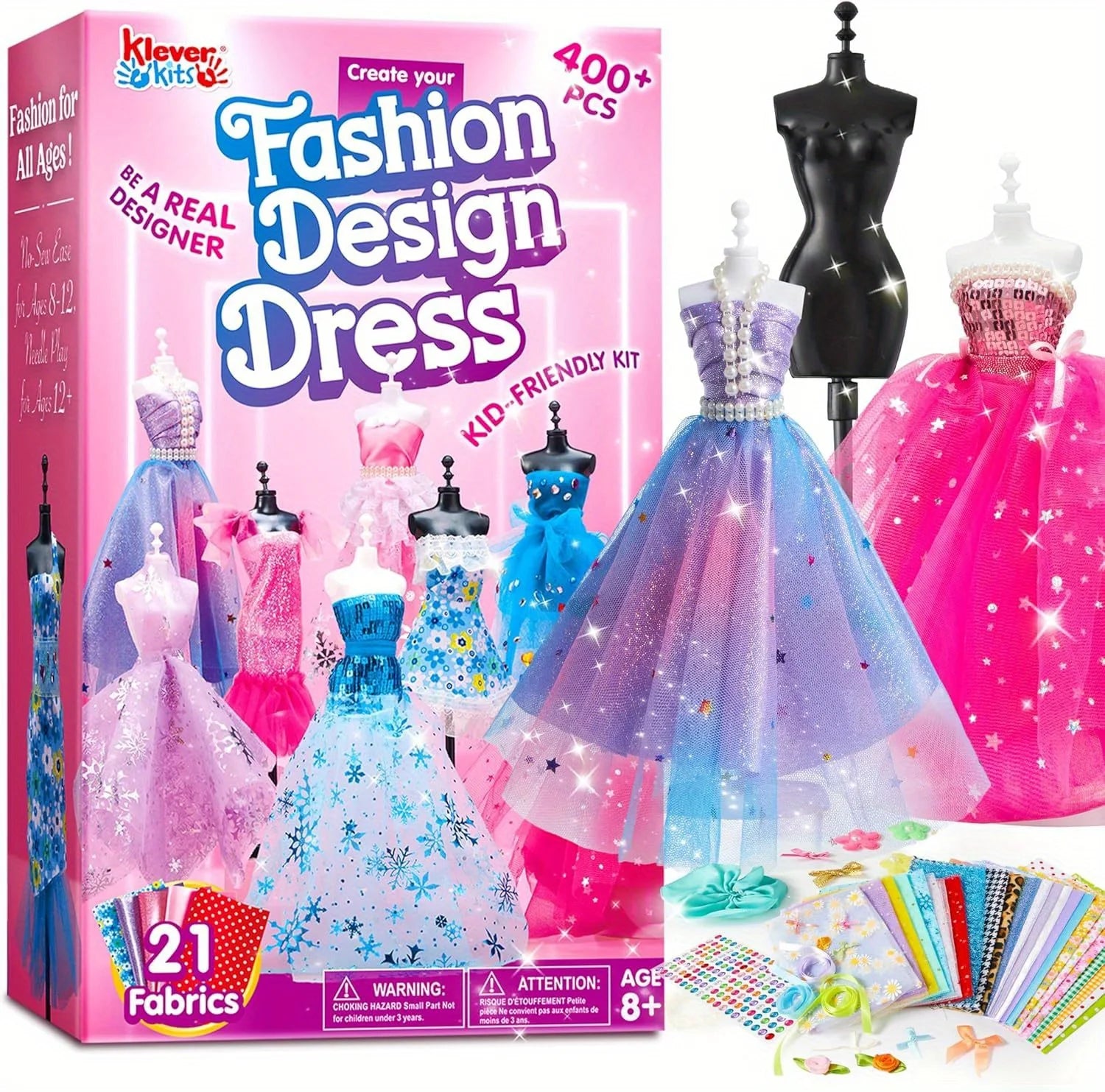 JOYFY 400+PCS Fashion Design Crafts for Kids Art and Crafts DIY Sewing Kits with 3 Mannequins for Girls Aged 8-12 Birthday Gift