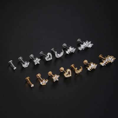 Heart Flower Cartilage Earrings Stainless Steel Zircon - Smarsty
