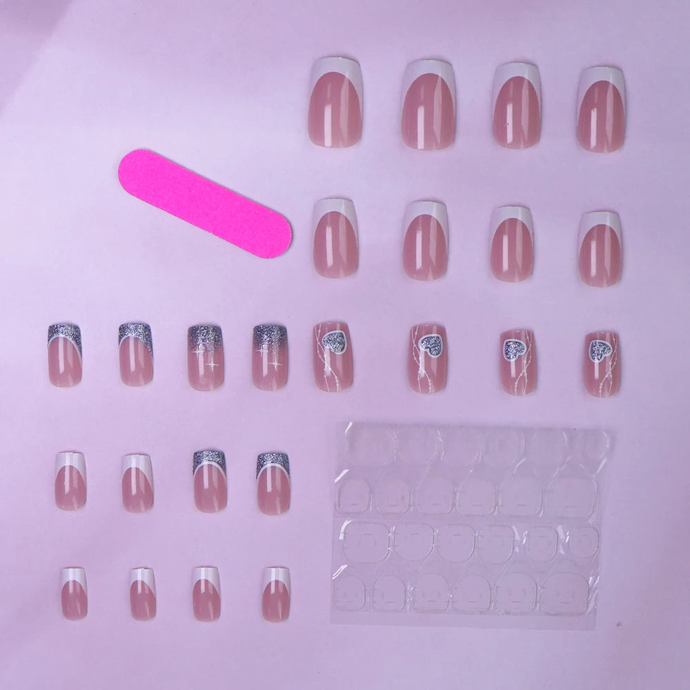 24PCS Short Pink French Press On Nails for Easy Glam - Smarsty