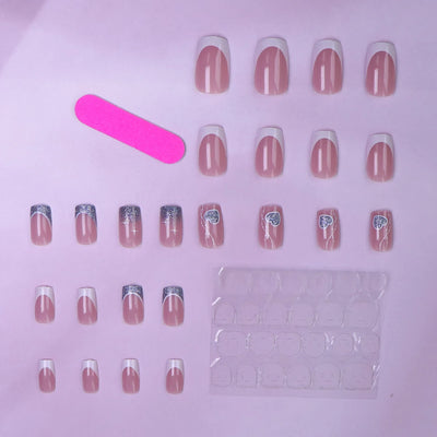 24PCS Short Pink French Press On Nails for Easy Glam - Smarsty