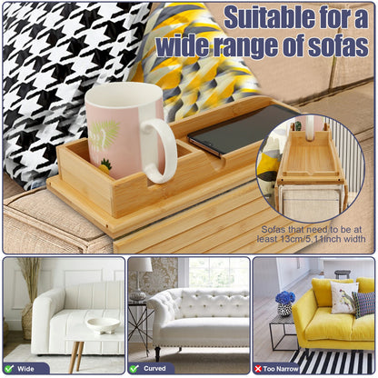 Couch Cup Holder Bamboo Wood Sofa Armrest Tray Foldable Sofa Cup Holder Anti-Slip Couch Arm Cup Holder Sofa Side Storage Tray by Smarsty