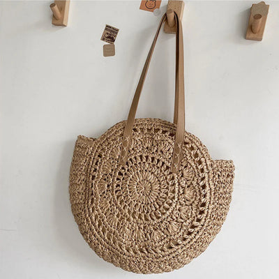 Round Straw Beach Tote for Women Large Capacity Bag - Smarsty