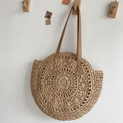 Round Straw Beach Tote for Women Large Capacity Bag - Smarsty