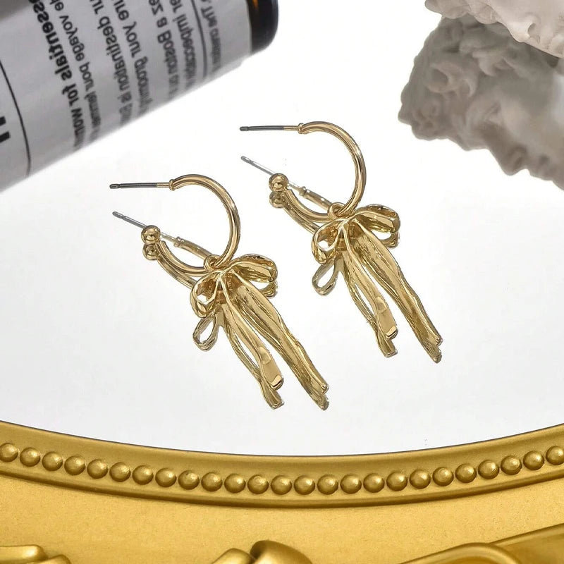 Luxury Bowknot Gold Stud Earrings for Women Daily Wear - Smarsty