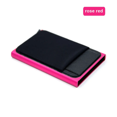 YUECIMIE Slim Aluminum Wallet With Elasticity Back Pouch ID Credit Card Holder Mini RFID Wallet Automatic Pop up Bank Card Case - Smarsty
