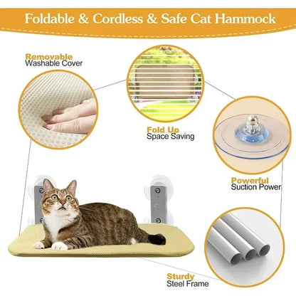 Cordless Cat Hammock With Suction Cups For Sunbathing - Smarsty
