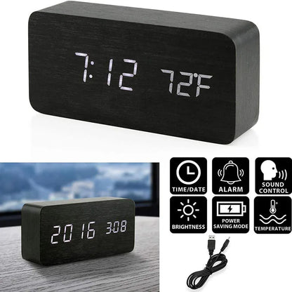 Wooden Digital Alarm Clock with Temperature Display - Smarsty