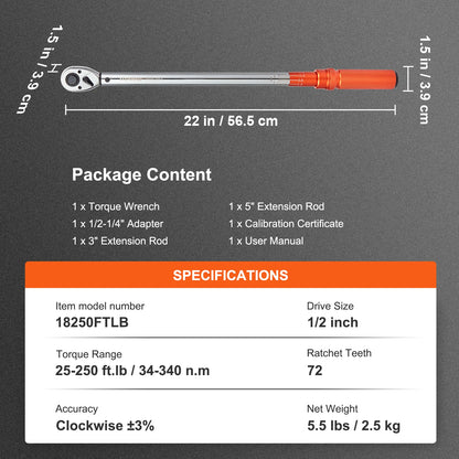 SucceBuy 1/2" 1/4" 3/8" Mechanical Torque Wrench Set Precision Pointer Hand Tools Torque Wrench Mechanical Car Repair Tool