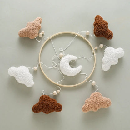 Baby Crib Mobile Bed Bell Rattle Toys Wooden Crochet Stars Pendant Bed Bell Toys Newborn Comfort Crib Bracket Hanging Toys Gifts