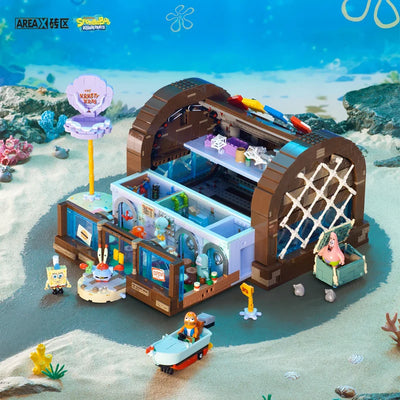 Spongebob building block cartoon Krusty Krab creative restaurant scene model Patrick Star assembly toy children's birthday gift by Smarsty