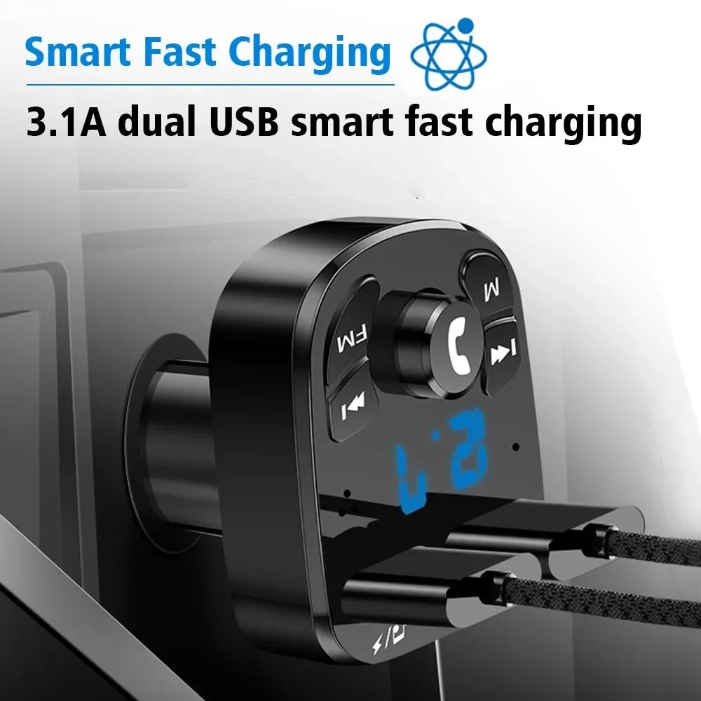 Car Bluetooth FM Transmitter Dual USB Fast Charger - Smarsty