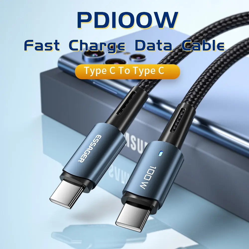 Essager PD100W 60W Type C C to C Cable Fast Charge Mobile Cell Phone Charging Cord Wire For Xiaomi Samsung Huawei Macbook iPad - Smarsty