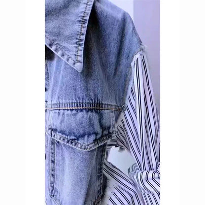 New Splicing Denim Jacket Women Spring Autumn Korean Fashion Denim Shirt Ladies Tops Casual Jean Coat Female Windbreaker - Smarsty