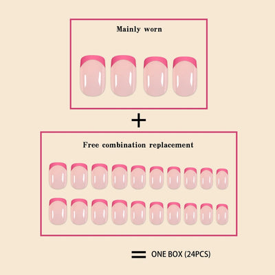 24 Pcs Women Short French Dual Color Press On Nails - Smarsty