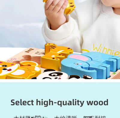 Montessori Cartoon 3D Wooden Puzzle Animal Traffic Jigsaw Toys for Kids Early Learning Educational Cognitive Game Children Gifts by Smarsty